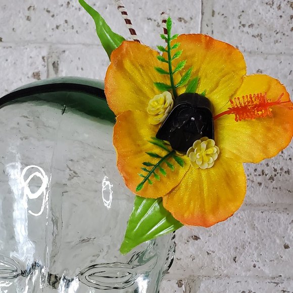 Homemade TIKI OASIS Hawaiian Luau Yellow and Green Darth Vader Flower Hair Clip - Picture 4 of 7